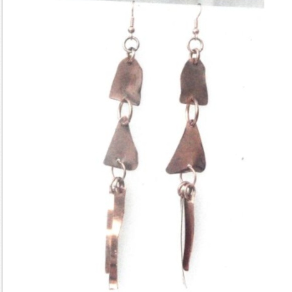Long Fringe Solid Copper Earrings Cowboy Hippie - Picture 2 of 3
